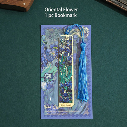 1 pc Retro Floral Painting Metal Bookmark Hollow Bronzing Bookmark With Tassel For Book Club Reader Writers Book Lovers Students ALPENZO
