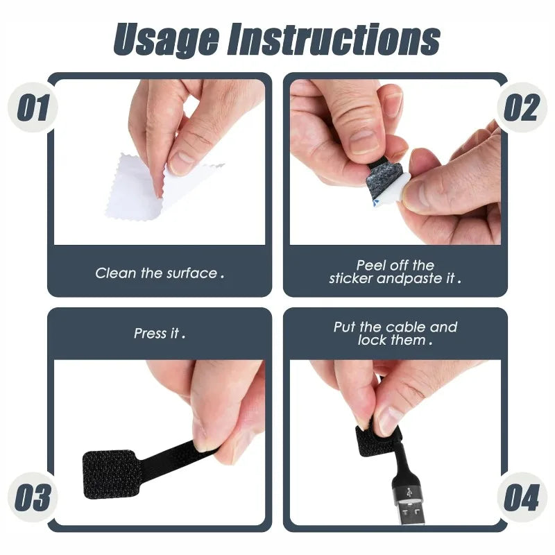Reusable Cable Ties Fastening Wire Organizer Cord Rope Holder Self Adhesive Adjustable Cord Organizer Straps Desk Management - ALPENZO