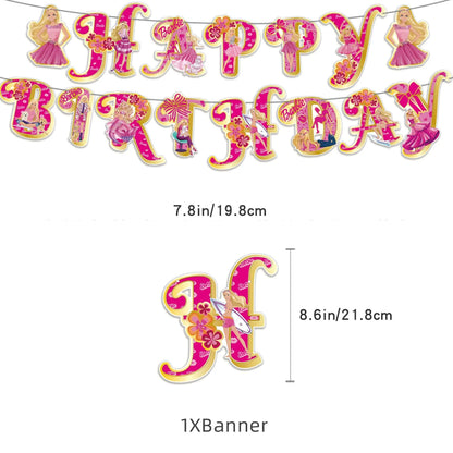 Barbie Birthday Party Supplies Pink Girl Disposable Tableware Banner Cupcake Topper Background Princess Balloons Gift Bag ALPENZO