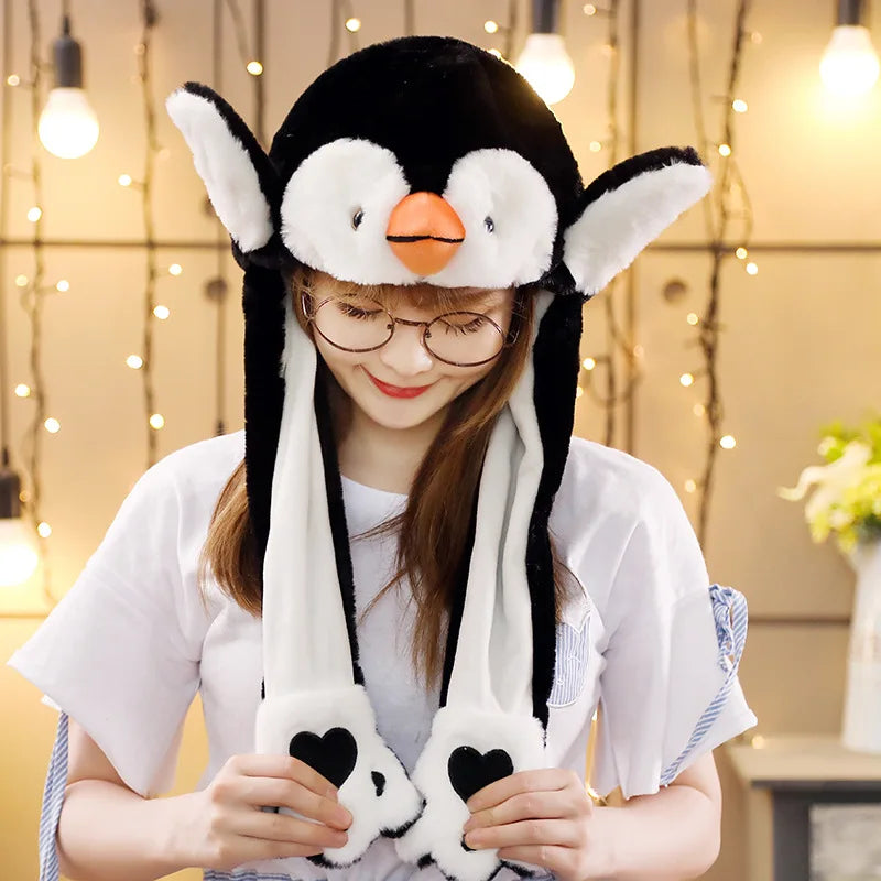 Cartoon Bunny Ear Move Hat Jumping up Toys Rabbit Girls Animal Plush Costume Cosplay Cap Kids Party for Adult Funny Anime Hat ALPENZO