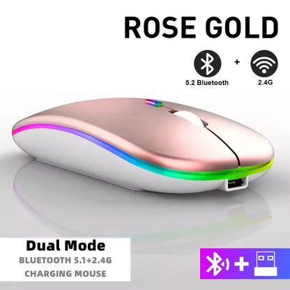 Tablet Phone Computer Bluetooth Wireless Mouse Rechargeable RGB Backlight Mice for iPad PC Laptop Tablet Phone 2.4GHz USB Mouse - ALPENZO