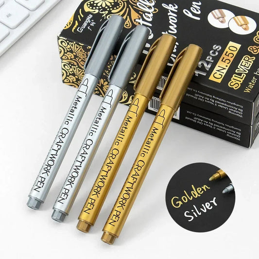 1/2Pcs Brush Metallic Marker Pens Gold Silver Permanent Art Markers Crafts Scrapbooking Painting Stationery School Supplies ALPENZO