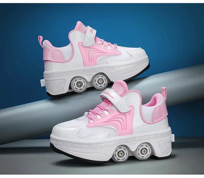NEW children's sports roller skates deformation shoes 4 four-wheeled roller skates adult runaway shoes student deformation wheel