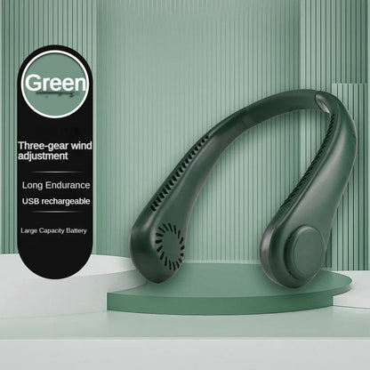 New Mini Neck Fan Portable Bladeless Hanging Neck 1200mAh Rechargeable Air Cooler 3 Speed Mini Summer Sports Fans ALPENZO