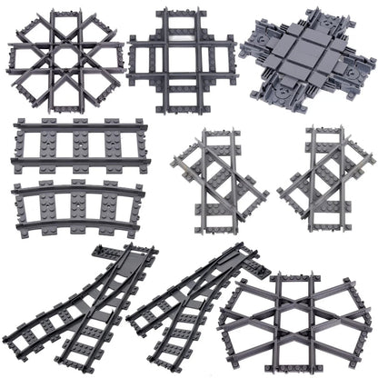 MOC City Train Rail Crossing Flexible Tracks Forked Straight Curved Rails Switch Building Block Bricks Creative DIY Toys ALPENZO