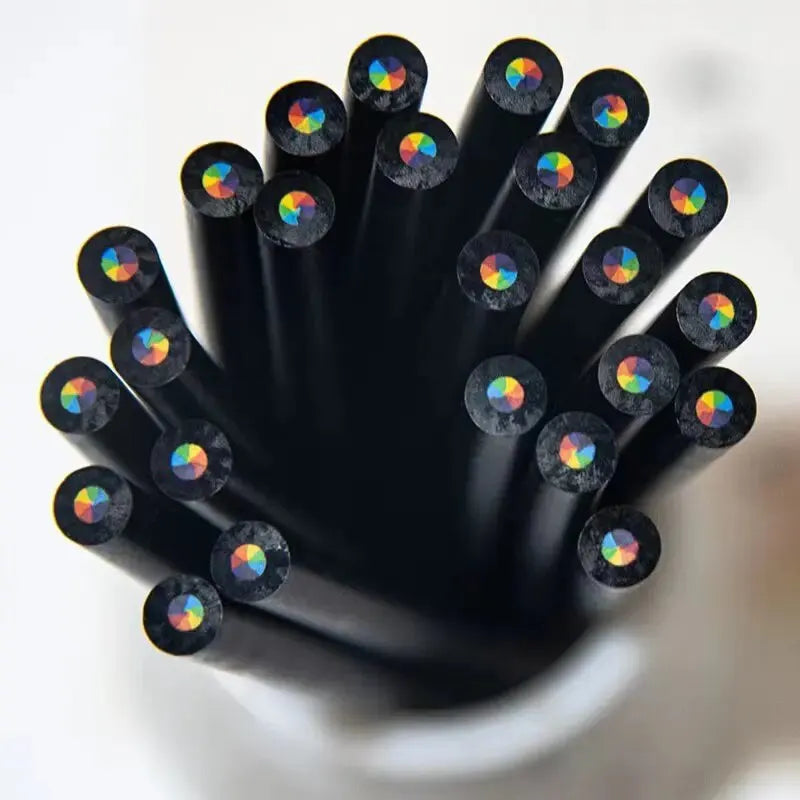10 Pcs Colored Black Wood Pencils, 7 in 1 Rainbow Drawing Pencil. for Sketching, Doodling, Coloring, Painting ALPENZO