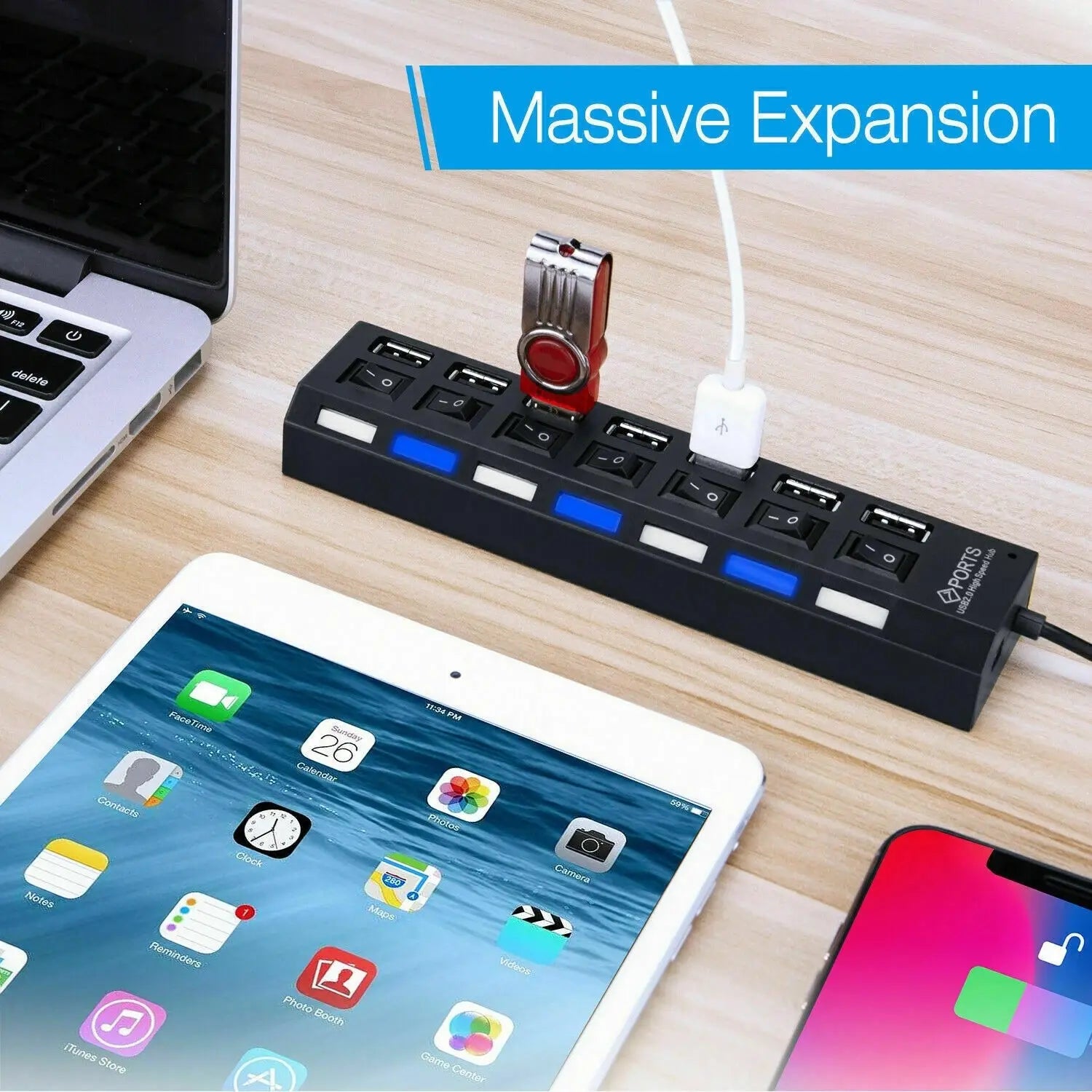 USB Hub Hub USB Adapter Multi Ports Use Power Adapter Extensor USB 2.0 PC Computer Accessories Switch USB For Laptop - ALPENZO