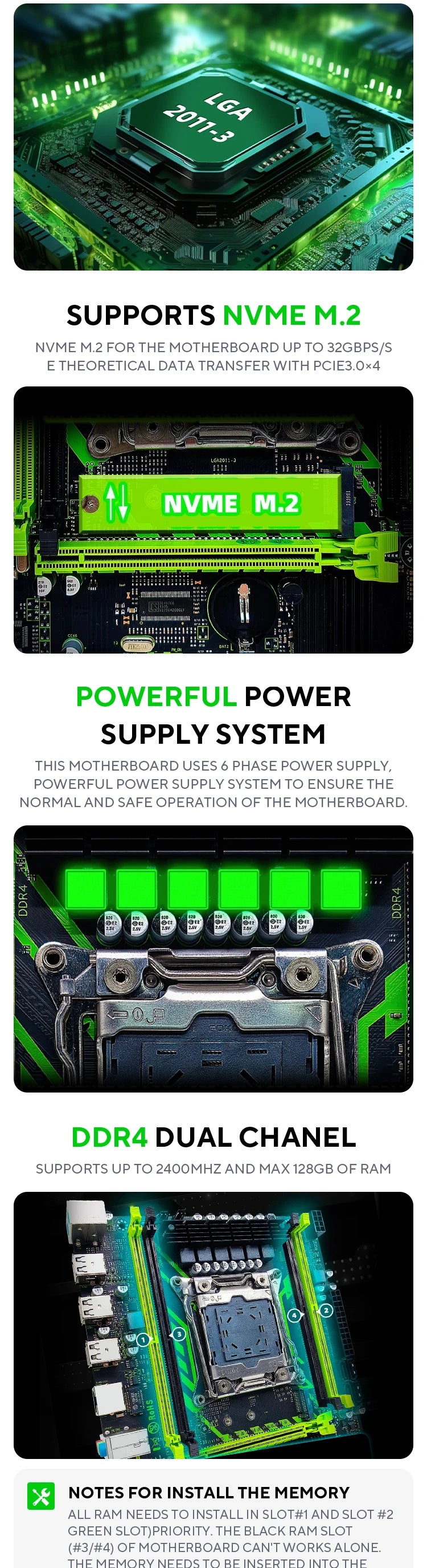 ZSUS X99-8D4 Motherboard Set Kit With LGA2011-3 Xeon E5 2650 V4 CPU DDR4 16GB (1*16GB) 2133MHZ RAM Memory NVME M.2 SATA - ALPENZO