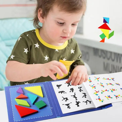 Wooden Jigsaw Magnetic Tangram Puzzle Book Educational Toys For Children Baby Kid Portable Montessori Learning Intelligence ALPENZO