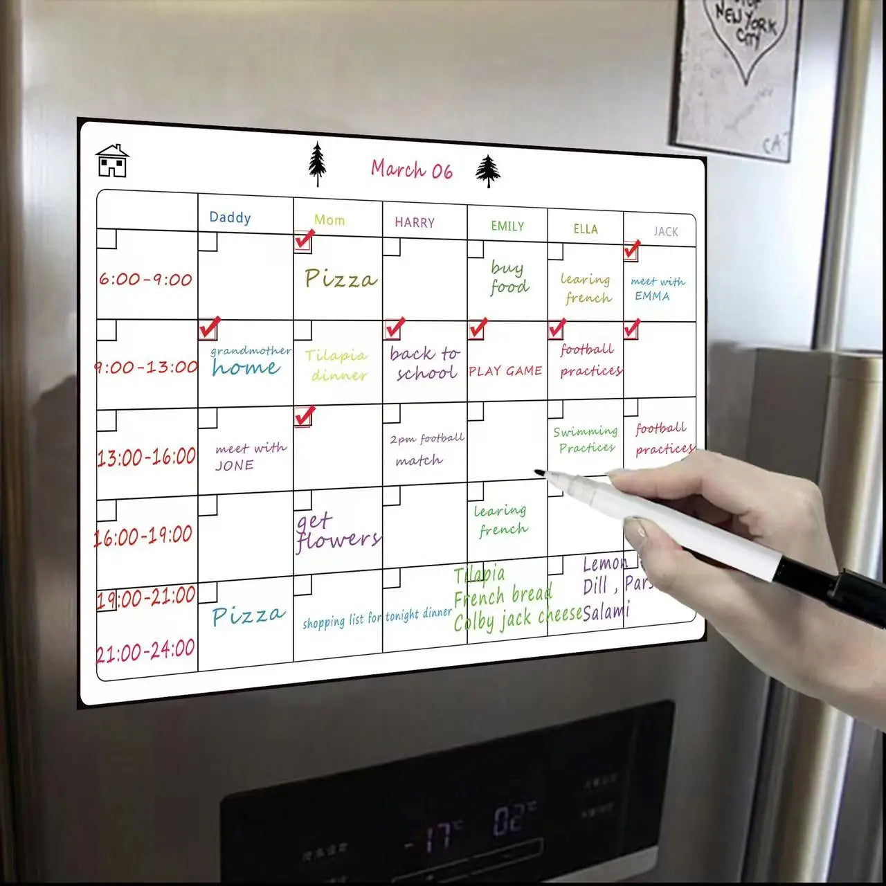 1 Set Magnetic Refrigerator Dry Erase Calendar 12" X 16" Monthly Planner Whiteboard Message Organizer For Kitchen Fridge With Fr ALPENZO
