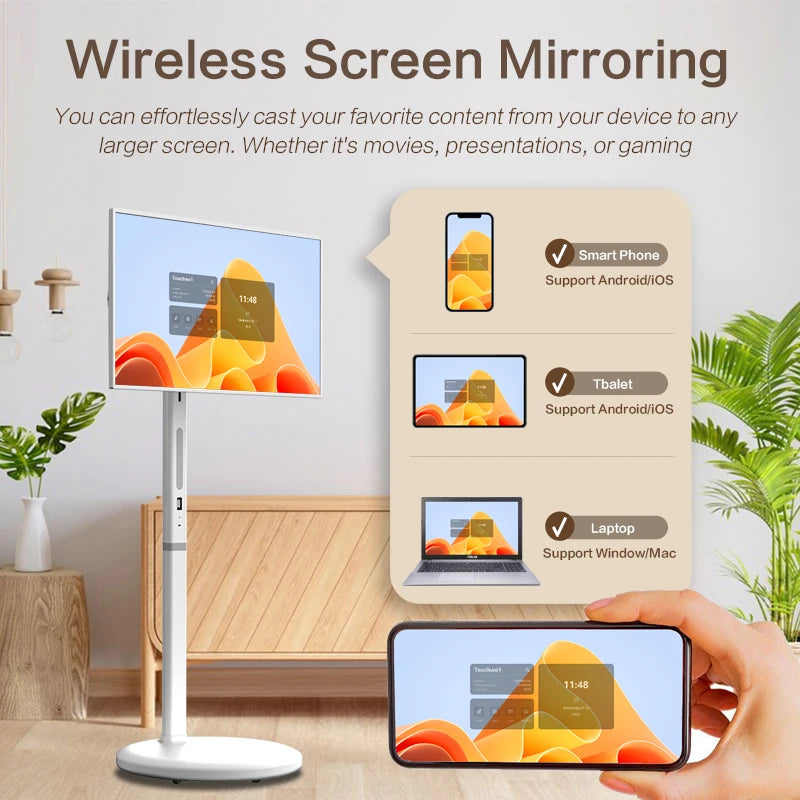 TouchWo Standby me 27 32 inch Moving Smart portable Television Monitor Touch Screen Rolling Rechargeable Tv Stand On Wheels - ALPENZO