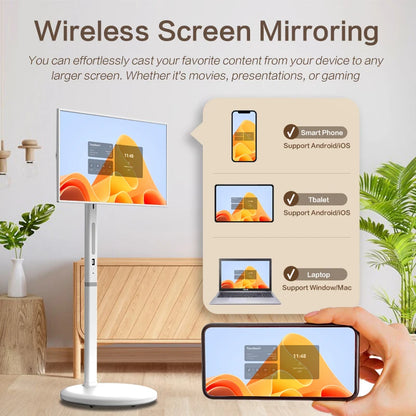 TouchWo Standby me 27 32 inch Moving Smart portable Television Monitor Touch Screen Rolling Rechargeable Tv Stand On Wheels - ALPENZO