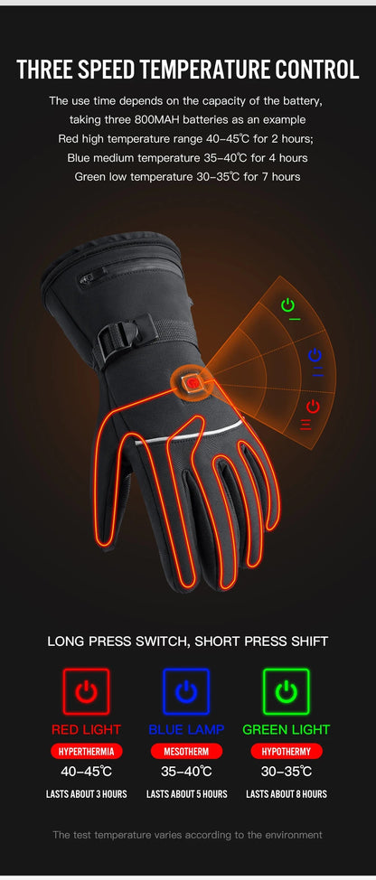 Electric Heated Gloves Motorcycle Winter Moto Heated Gloves Warm Waterproof Rechargeable Heating Thermal Gloves For Snowmobile ALPENZO