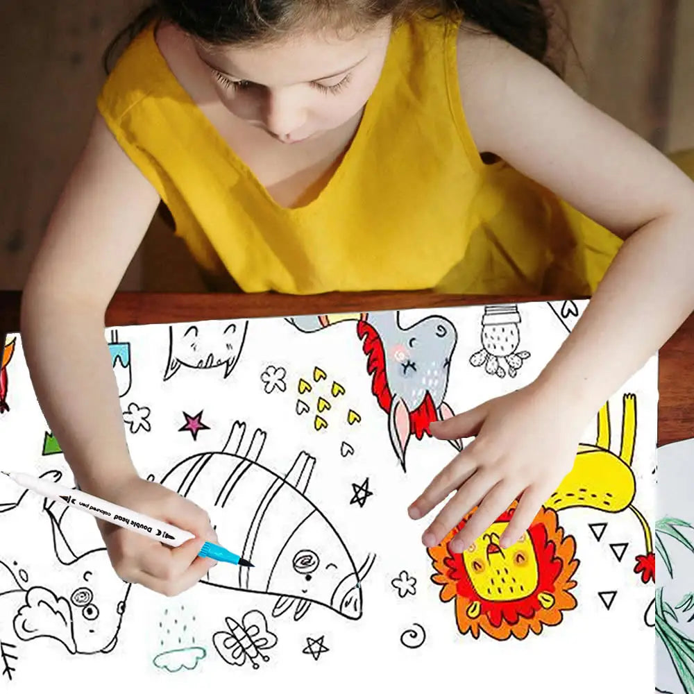 0.9/3M Space Food Animal Canvas Children's Drawing Roll DIY Coloring Paper Roll Color Filling Graffiti Paper-cut Painting School ALPENZO