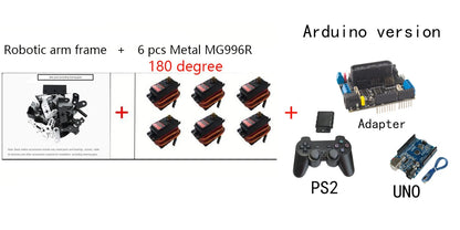 360 Degrees 6 DOF Robot Metal Alloy Mechanical Arm Claw Kit MG996R for Arduino Robotics Kit Educational Ps2 Programmable Toys ALPENZO