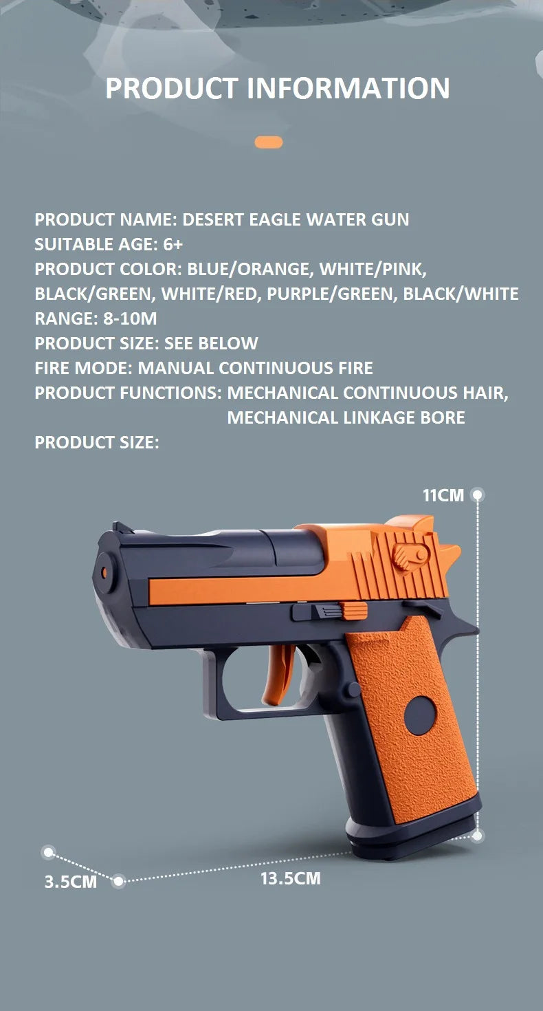 Hot Mini Desert Eagle Mechanical Continuous Firing Water Gun Shooting Game Summer Outdoor Beach Toy Gun for Children Boys Gifts ALPENZO