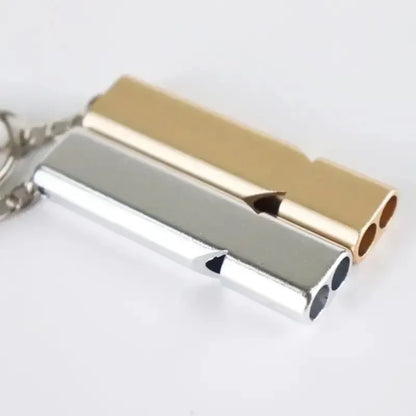 Flat Aluminum Alloy Dual Frequency Survival Whistle Double Tube Outdoor Survival Survival Whistle Equipment Equipped EDC Tool