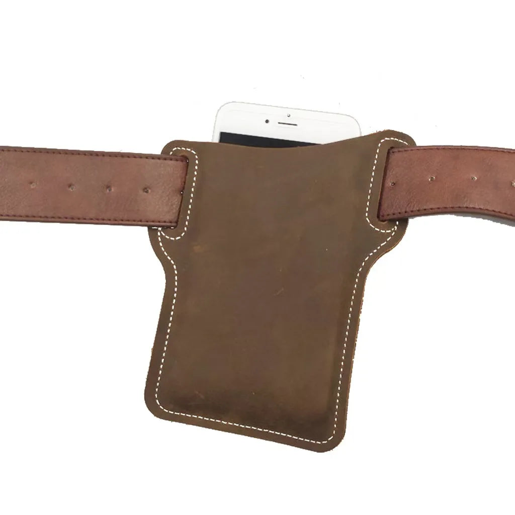 Outdoor storage Retro Horse Leather Phone Waist Bag Wearing Belt Men's Hanging Waist Bag Camping Sports Work Phone Bag