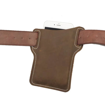Outdoor storage Retro Horse Leather Phone Waist Bag Wearing Belt Men's Hanging Waist Bag Camping Sports Work Phone Bag