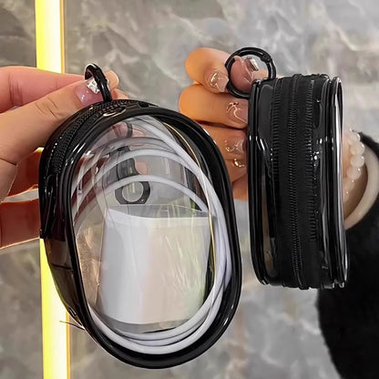 2pcs Multifunctional Clear Data Cable Storage Box Outdoor Travel Headset Storage Bag Data Cable Round Storage Bag