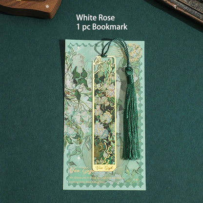 1 pc Retro Floral Painting Metal Bookmark Hollow Bronzing Bookmark With Tassel For Book Club Reader Writers Book Lovers Students ALPENZO