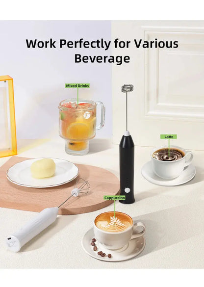 Wireless Milk Frother Electric Type-C Handheld Blender Stainless Steel Mini Coffee Maker Whisk Mixer For Coffee Cappuccino Cream - ALPENZO