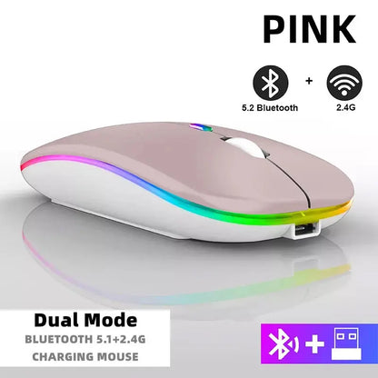 Tablet Phone Computer Bluetooth Wireless Mouse Rechargeable RGB Backlight Mice for iPad PC Laptop Tablet Phone 2.4GHz USB Mouse - ALPENZO
