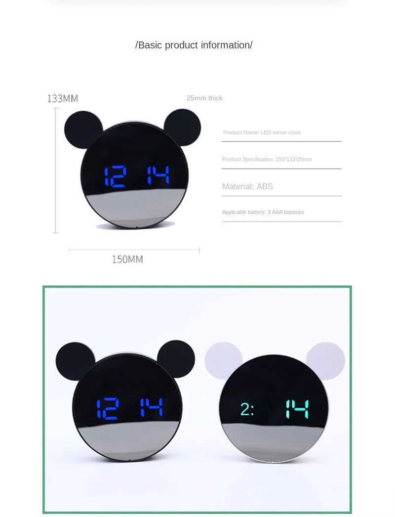 1 Set Mini Mouse Electronic Gift Clock Bedside Decoration Shipped with USB Charging Cable Snooze Digital Alarm Clock LED Clock ALPENZO