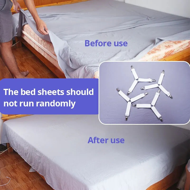 4Pcs/lot Bed Sheet Fasteners Holder Gadgets for Bed Sheet Organizer Mattress Cover Clip For Home Elastic Straps Adjustable Clips - ALPENZO