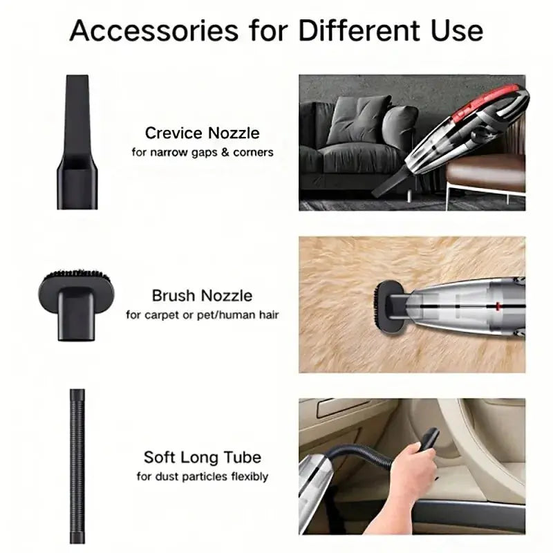 Portable Car Wireless Vacuum Cleaner Powerful Suction Rechargeable Handheld Vacuum Cleaner Quick Charge for Car Home Pet Hair - ALPENZO