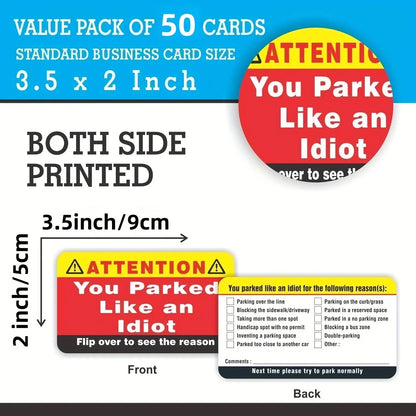 You Park Like an Idiot Business Cards (Pack of 50) Bad Parking Cards Multiple Reason Violation Adult Sock Stuffer ALPENZO