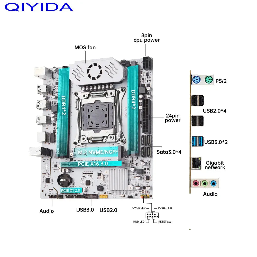 QIYIDA X99 motherboard D4 LGA 2011 3 with M.2 slot Support X99 C612chip DDR4 Memory SATA3.0 USB3.0 PCI16X - ALPENZO