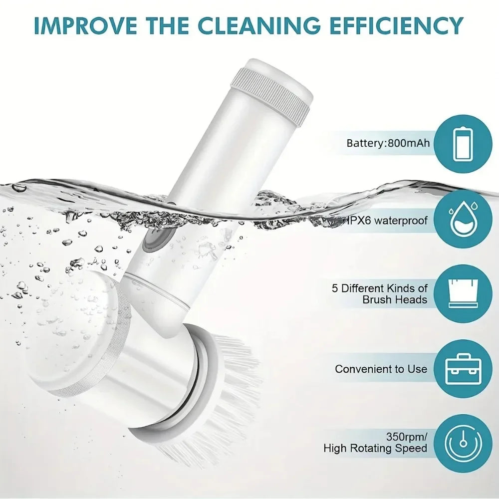 Electric Spin Scrubber,Bathroom Cleaning Brush Power Scrubber with 5 Replaceable Brush Heads, Electric Cleaning Brush ALPENZO