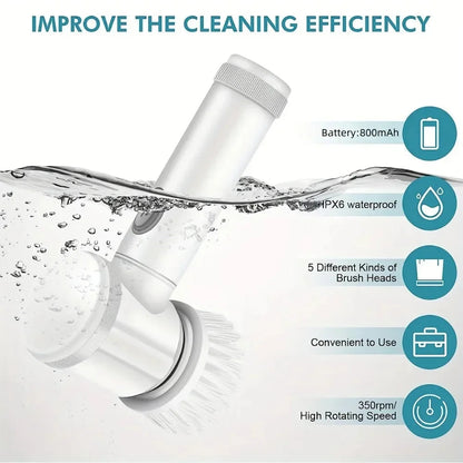 Electric Spin Scrubber,Bathroom Cleaning Brush Power Scrubber with 5 Replaceable Brush Heads, Electric Cleaning Brush ALPENZO
