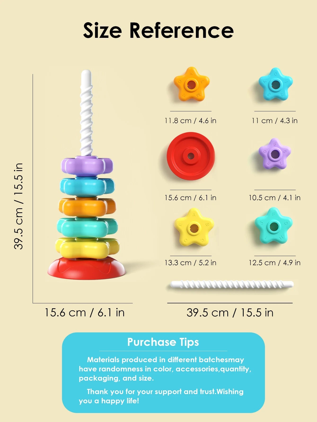 Montessori Rotating Rainbow Tower Baby stacking Puzzle Toys safety andEnvironmental Protection Colored children's Toys ALPENZO