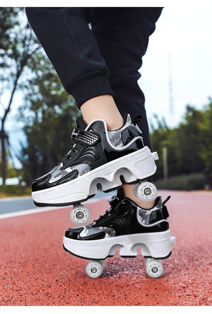 NEW children's sports roller skates deformation shoes 4 four-wheeled roller skates adult runaway shoes student deformation wheel