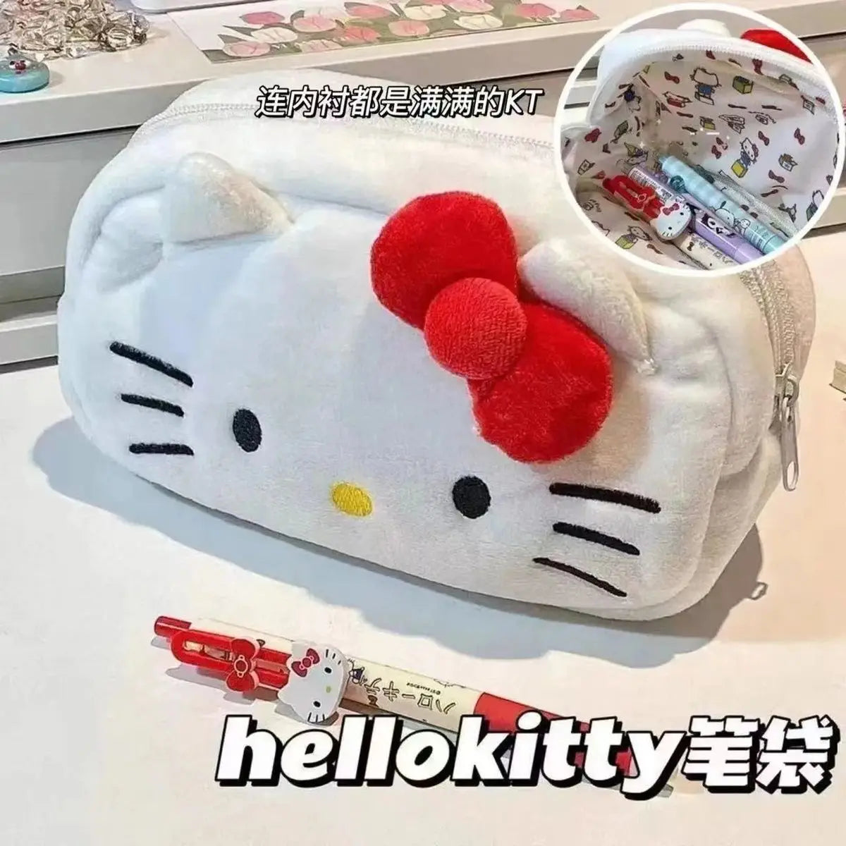 Japanese Cat Pen Bag Cute Printed Cartoon Plush Student Pen Bag Simple And Fashionable Multi Functional Large Capacity Storage ALPENZO
