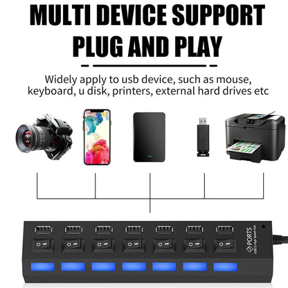USB Hub Hub USB Adapter Multi Ports Use Power Adapter Extensor USB 2.0 PC Computer Accessories Switch USB For Laptop - ALPENZO