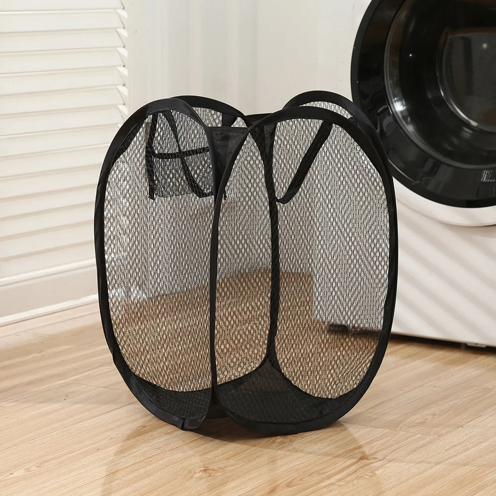 Folding Dirty Laundry Sorting Basket Washing Frame Bathroom Cloth Mesh Storage Bag Frame Bucket Laundry Organizers Storage Pouch - ALPENZO