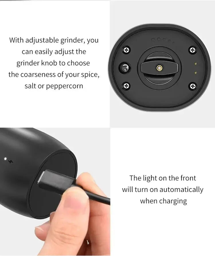Rechargeable USB Electric Automatic Salt and Pepper Grinder Set Gravity Spice Mill Adjustable Spices Grinder Kitchen Tools - ALPENZO