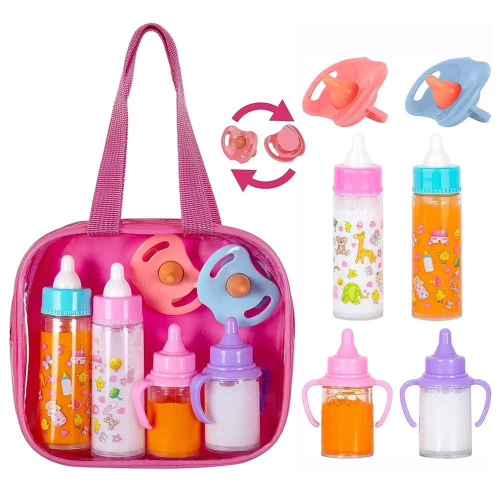 Large size Baby Doll Feeding Bottle Set Baby Care Toy Stroller 2pcs Milk And Juice Bottles With Toy Pacifier For Baby Dolls ALPENZO
