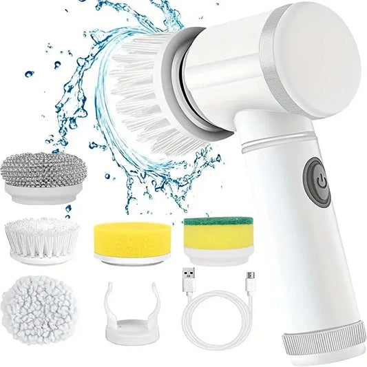 New Electric Spin Scrubber,Bathroom Cleaning Brush Power Scrubber with 5 Replaceable Brush Heads, 5 in 1 Electric Cleaning Brush - ALPENZO