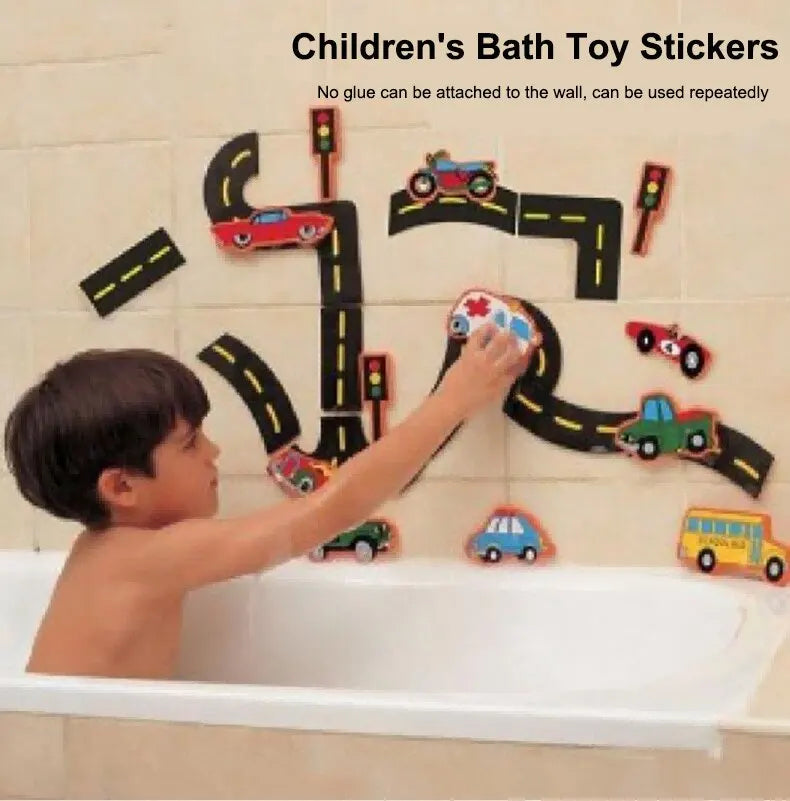 23 Pieces Bath Water Toy Sticky Wall City Traffic Car Road Rail Puzzle Vinyl 0-3Y 3-6Y 6-12Y 12+y 14+Y Bath Features ALPENZO