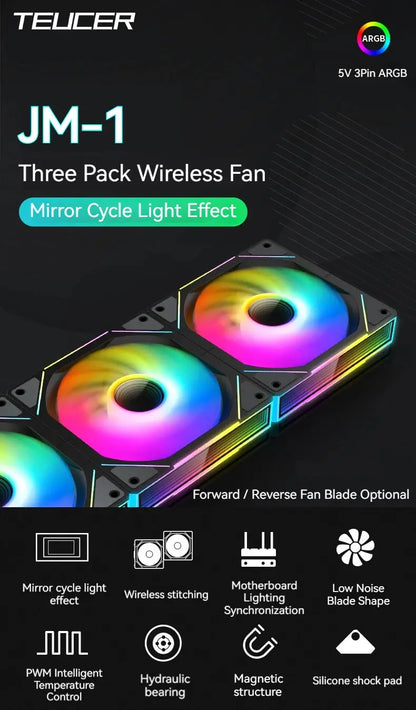TEUCER JM-1 Computer Case Fan ARGB Mirror Cycle Light Effect 120mm 4Pin PWM PC Cooling Fan Low Noise Water Cooling Ventilador - ALPENZO