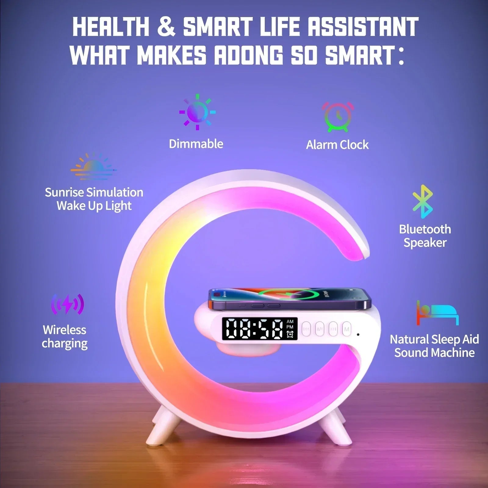 Opansten Multifunction Wireless Charger Pad Stand Speaker TF RGB Night Light Fast Charging Station for iPhone 15 14 13 Samsung ALPENZO