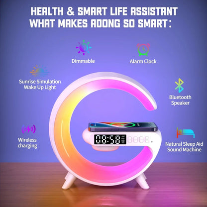 Opansten Multifunction Wireless Charger Pad Stand Speaker TF RGB Night Light Fast Charging Station for iPhone 15 14 13 Samsung ALPENZO