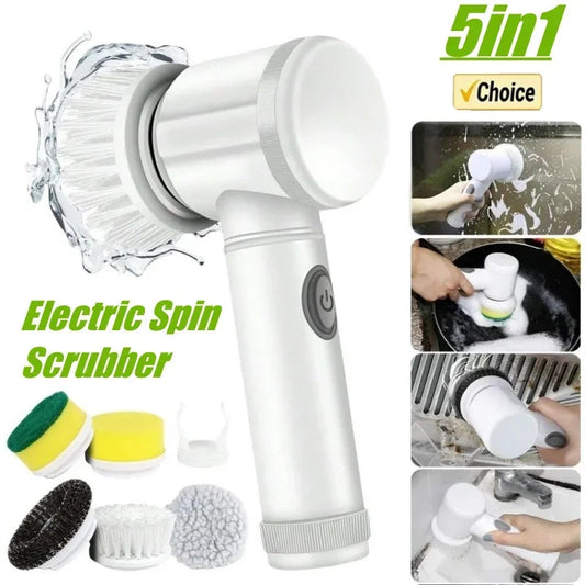 Electric Spin Scrubber,Bathroom Cleaning Brush Power Scrubber with 5 Replaceable Brush Heads, Electric Cleaning Brush ALPENZO