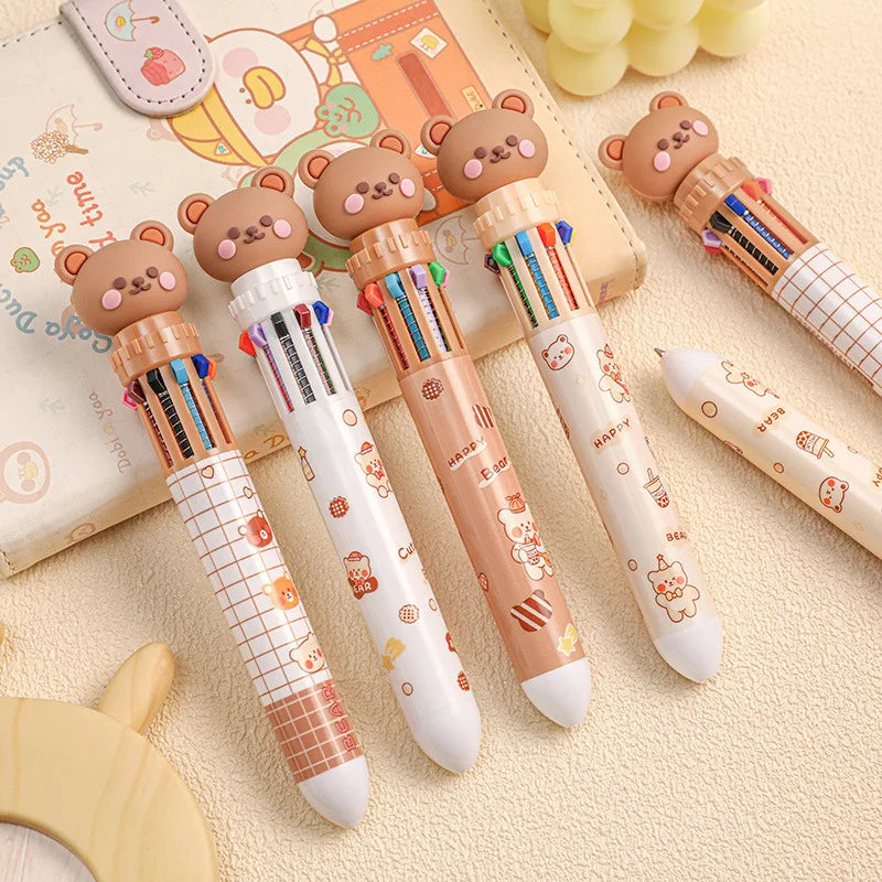 10 Colors Ballpoint Pen Cartoon Bear 0.5mm Colorful Ink Gel Pens Silicone Kawaii Pens School Office Supplies Korean Stationery ALPENZO
