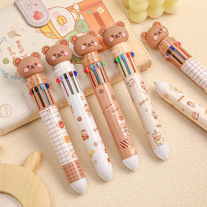 10 Colors Ballpoint Pen Cartoon Bear 0.5mm Colorful Ink Gel Pens Silicone Kawaii Pens School Office Supplies Korean Stationery ALPENZO