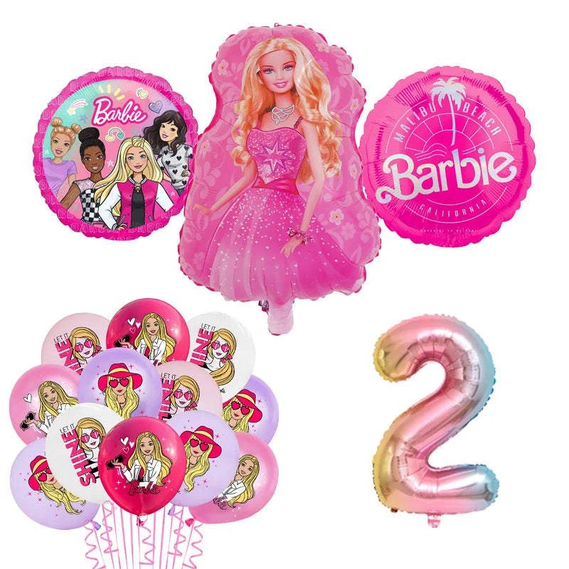 Barbie Birthday Party Supplies Pink Girl Disposable Tableware Banner Cupcake Topper Background Princess Balloons Gift Bag ALPENZO